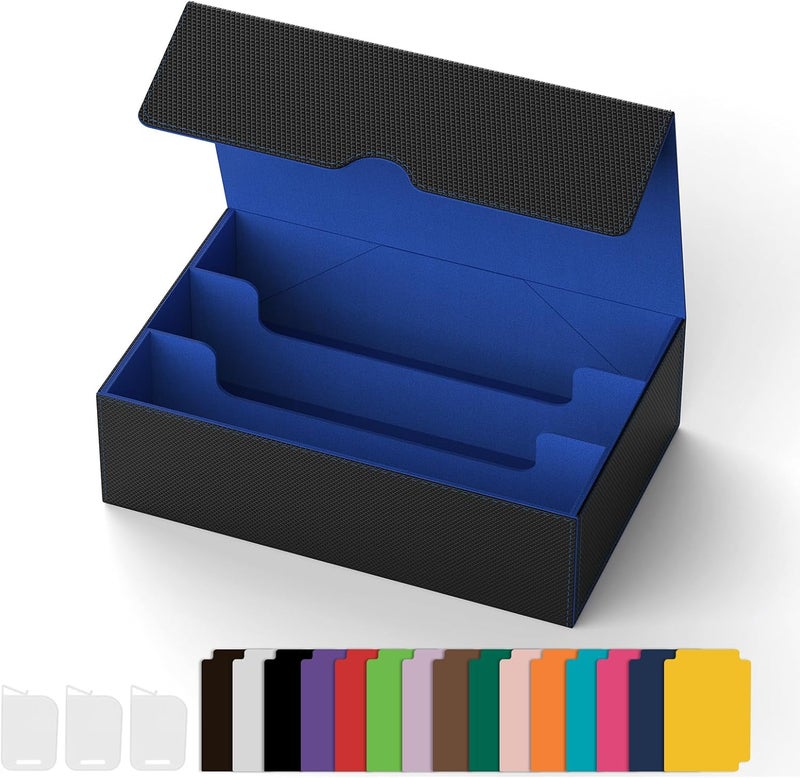 Gomyrod Card Deck Case for 1800+ Sleeved Cards, Trading Card Storage Box with 15 Dividers & 3 Stoppers, Magnetic Closure Commander Deck Box Fit for TCG/MTG/Baseball/Sport Cards, Black & Blue - Image 1